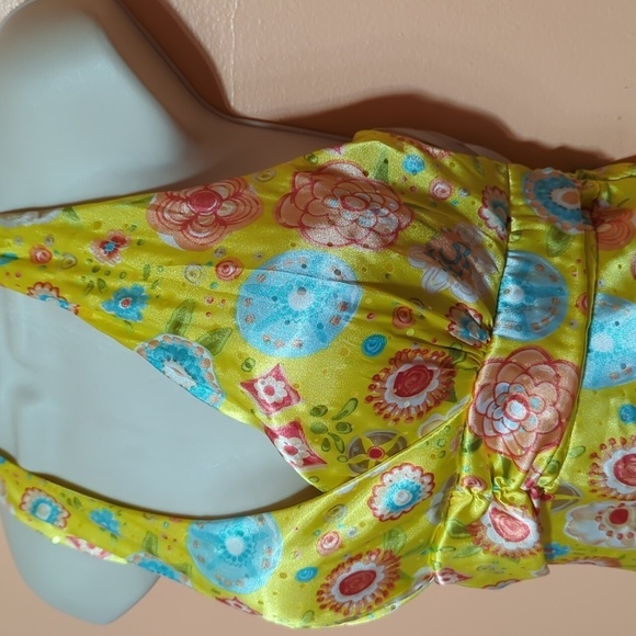 4U Design USA Halter Sun Dress Babydoll Fairy Coquette Satin Floral Belted XL - Picture 3 of 8